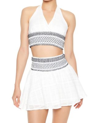 Embroidered Halter Crop Top