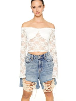 Sheer Lace Off-the-Shoulder Top