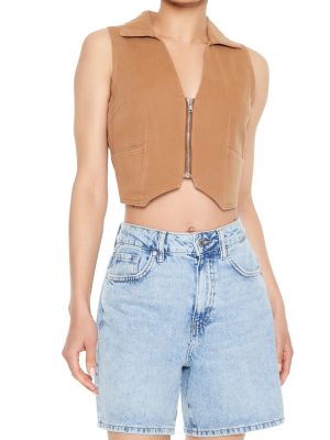 Twill Zip-Up Crop Top