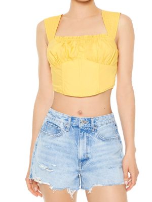 Poplin Curved-Hem Crop Top