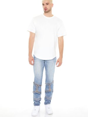 Grommet Cutout Slim-Fit Jeans