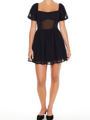Puff-Sleeve Babydoll Mini Dress