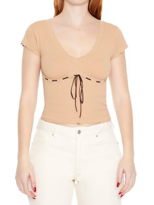 Seamless Ribbon-Trim Cropped Tee