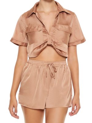 Satin Striped Crop Top