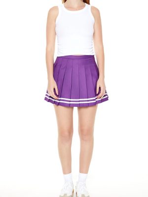 Varsity-Striped Pleated Mini Skirt