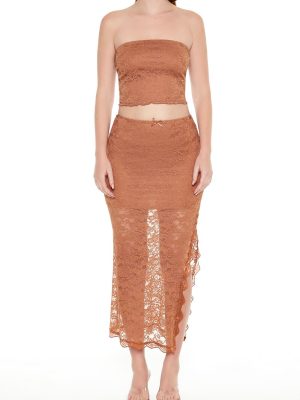 Lace Bow Column Maxi Skirt