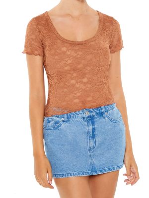 Sheer Lace Lettuce-Edge Tee