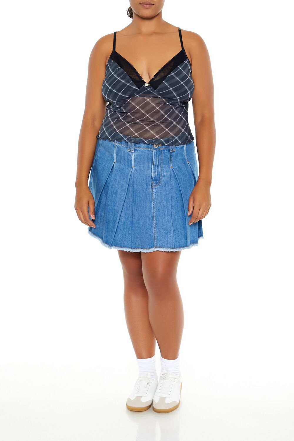 Plus Size Plaid Rosette Sheer Cami - Image 2