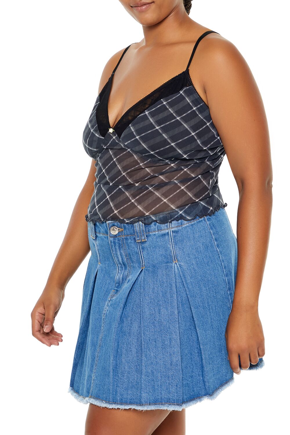 Plus Size Plaid Rosette Sheer Cami - Image 4