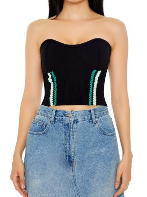 Embroidered Sweater-Knit Tube Top