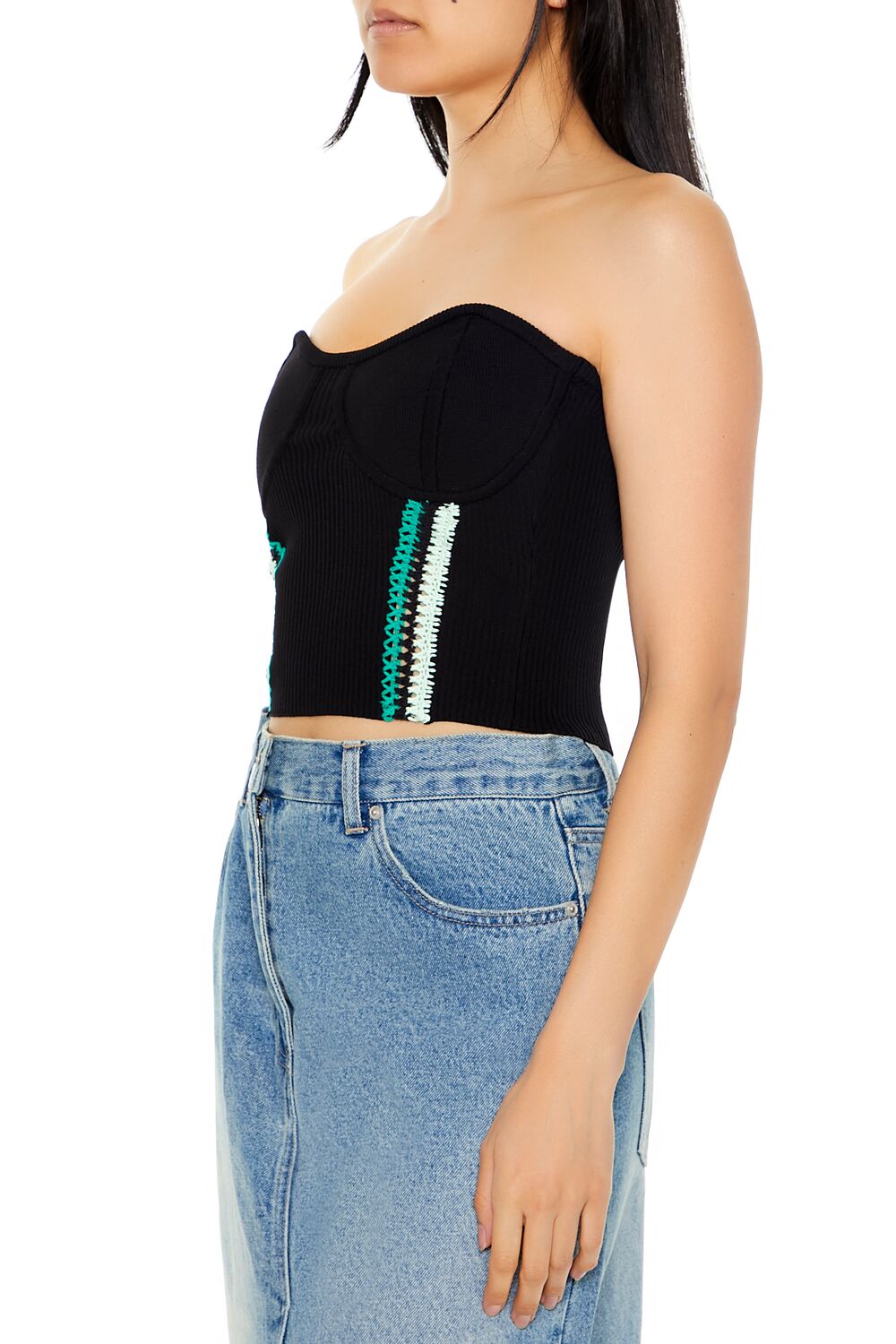 Embroidered Sweater-Knit Tube Top - Image 4