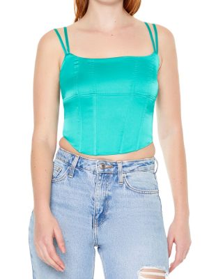 Satin Lace-Up Cropped Cami