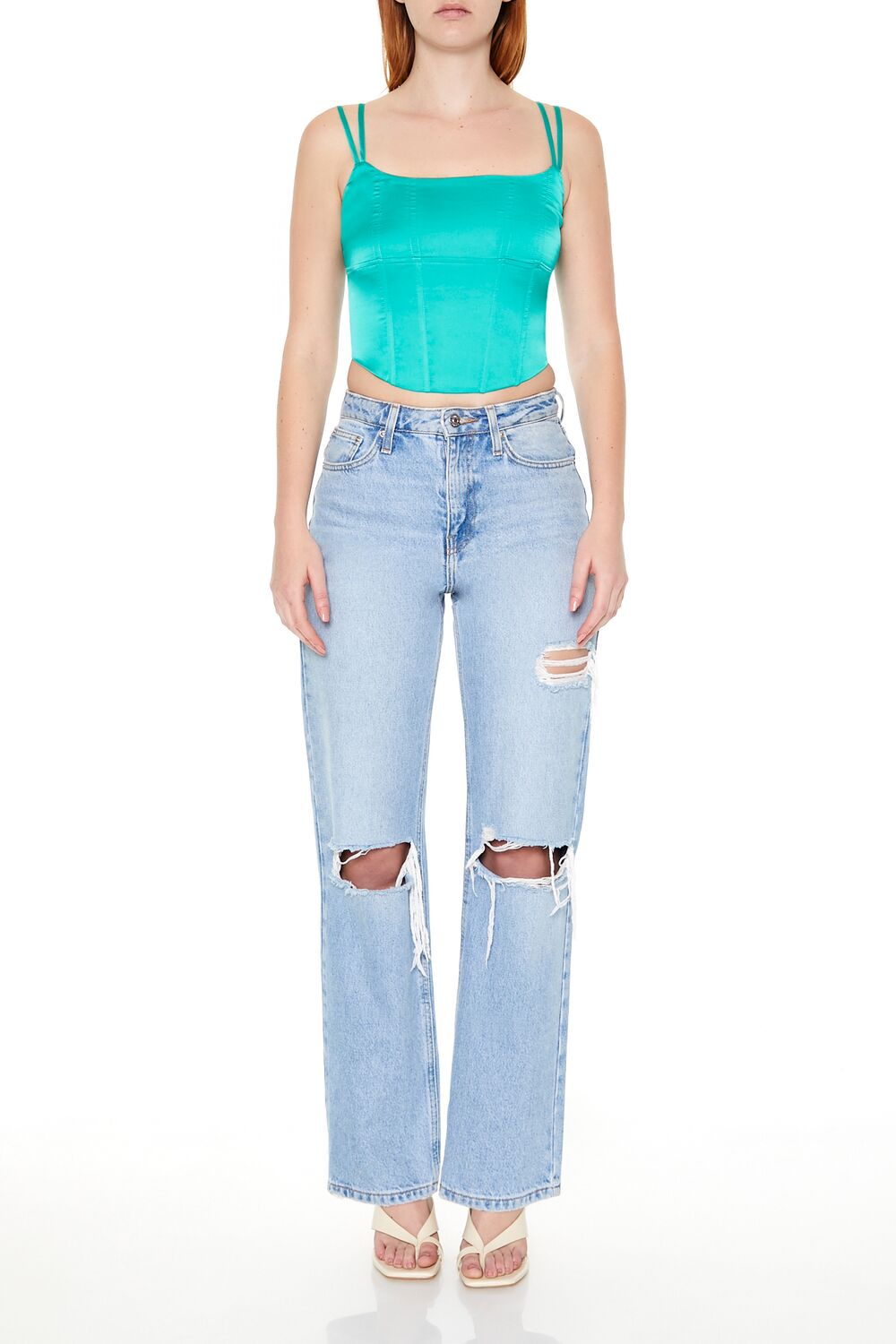 Satin Lace-Up Cropped Cami - Image 2