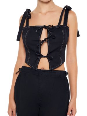 Cropped Cutout Bow Bustier Top