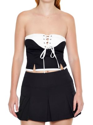 Colorblock Lace-Up Tube Crop Top