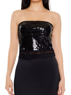 Sequin Lace-Trim Tube Top