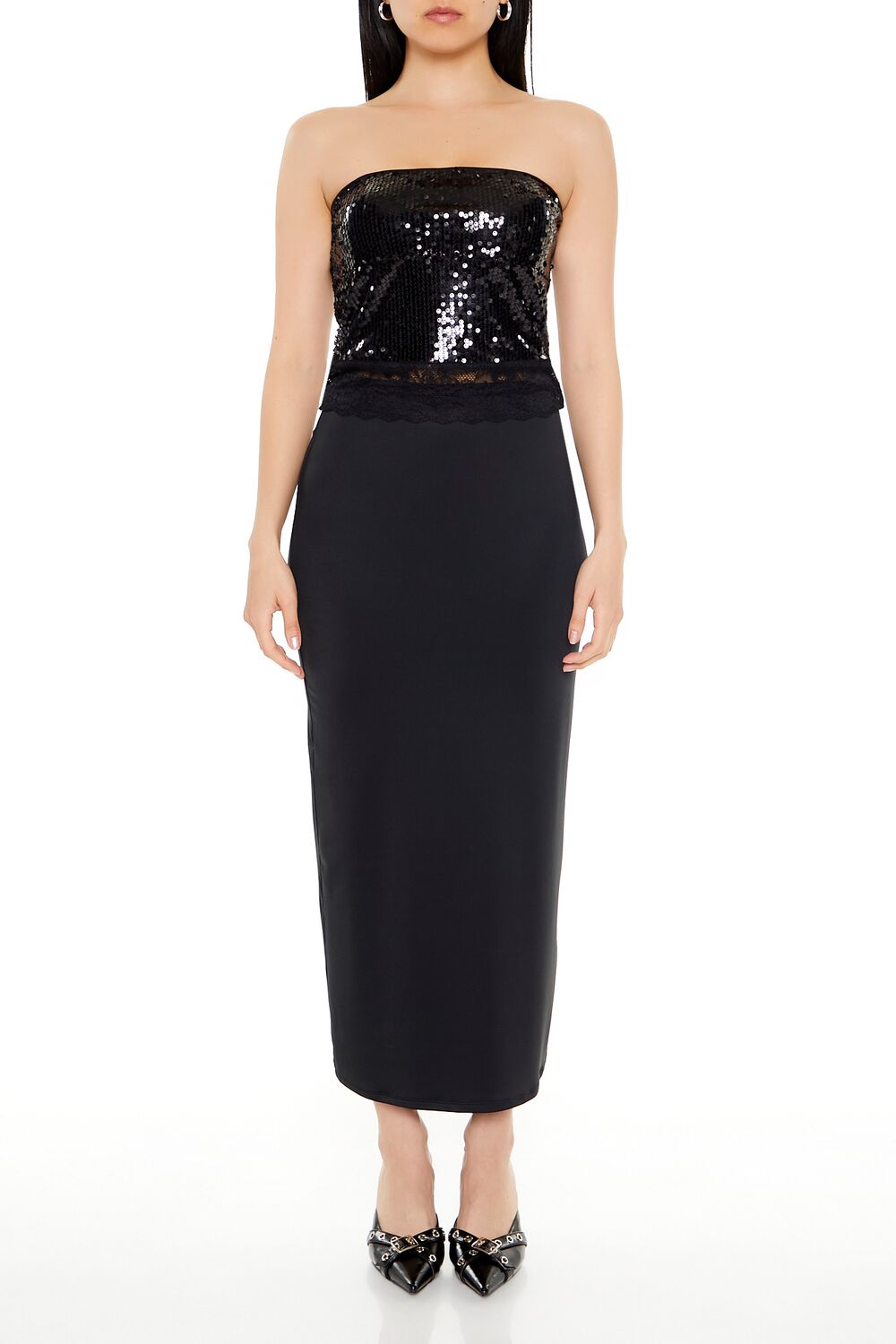 Sequin Lace-Trim Tube Top - Image 2