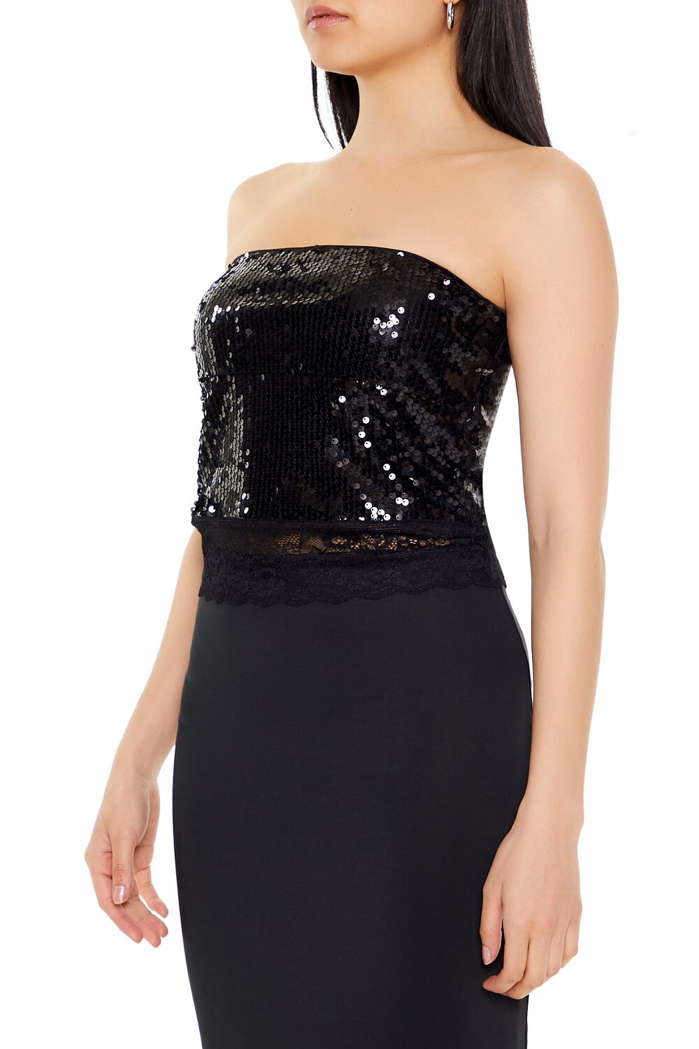 Sequin Lace-Trim Tube Top - Image 4