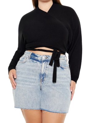 Plus Size Sweater-Knit Wrap Top