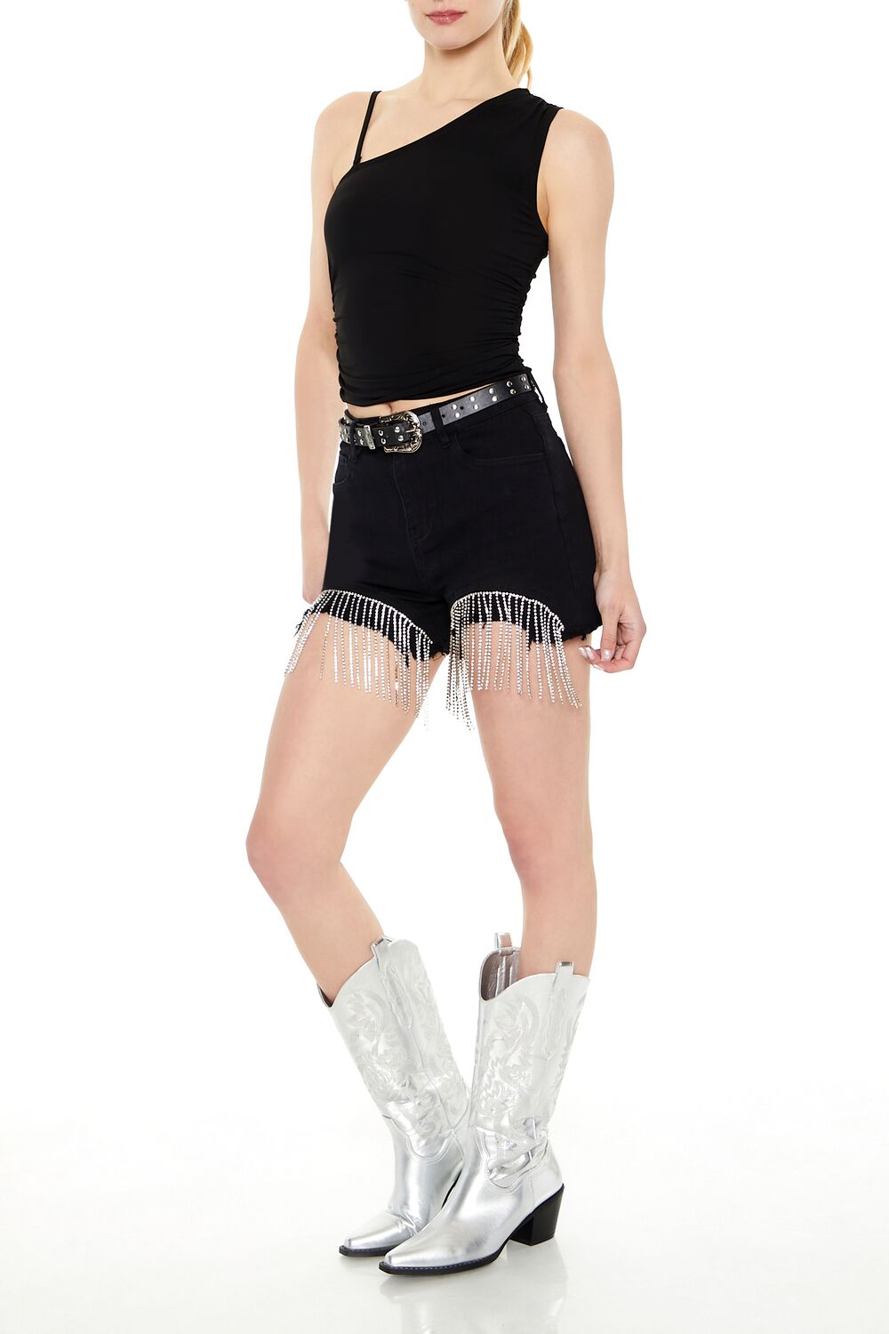 Rhinestone Fringe Denim Shorts - Image 8