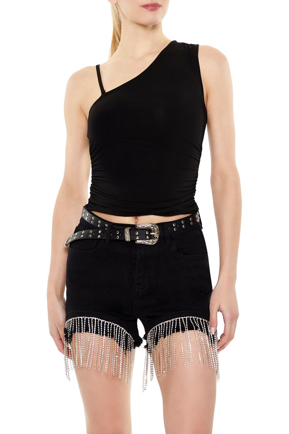 Rhinestone Fringe Denim Shorts - Image 10