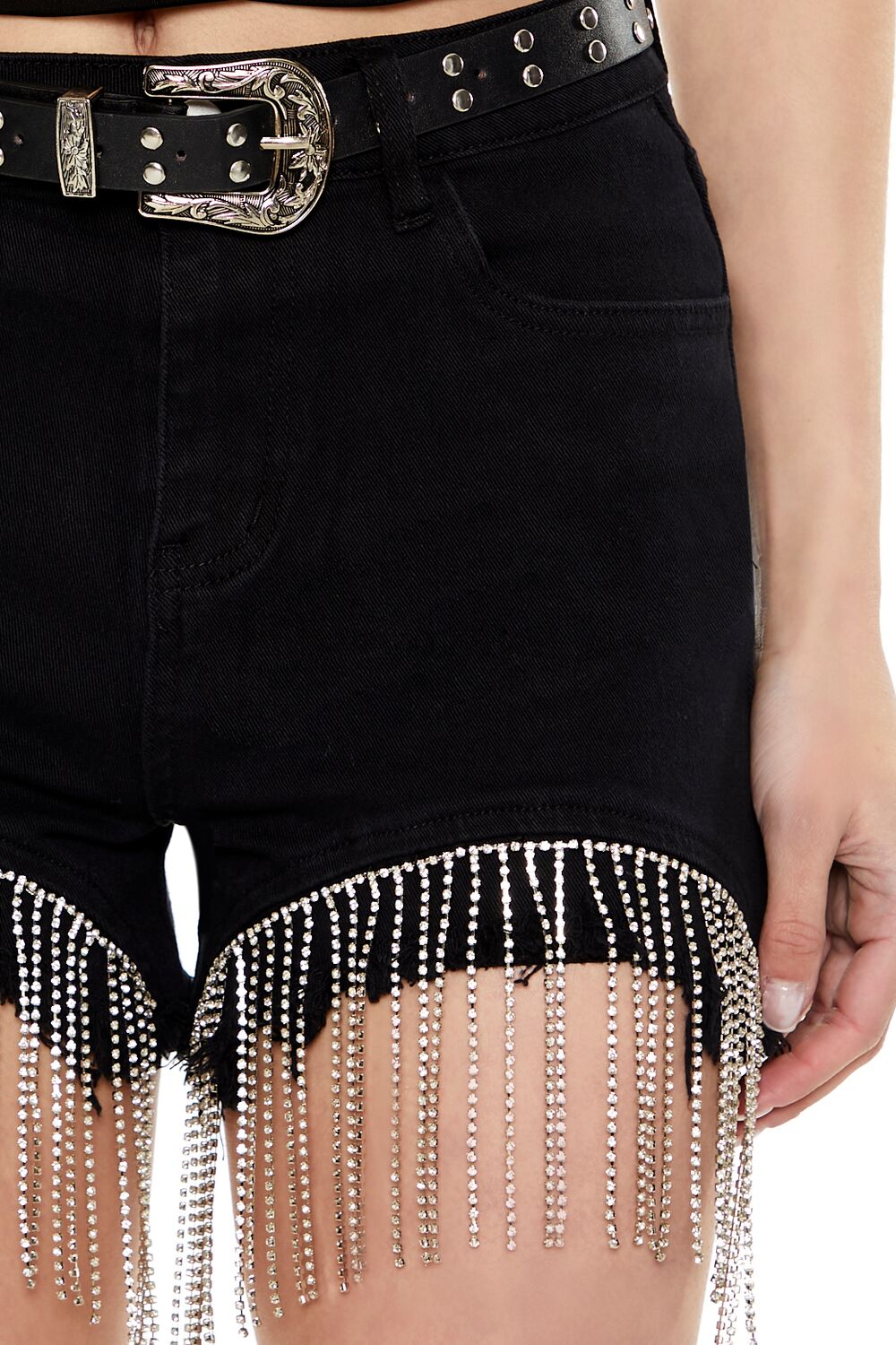 Rhinestone Fringe Denim Shorts - Image 12
