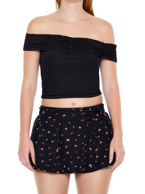 Mesh Off-the-Shoulder Crop Top