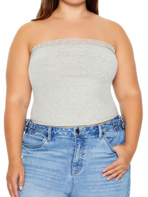 Plus Size Embroidered Bow Tube Top