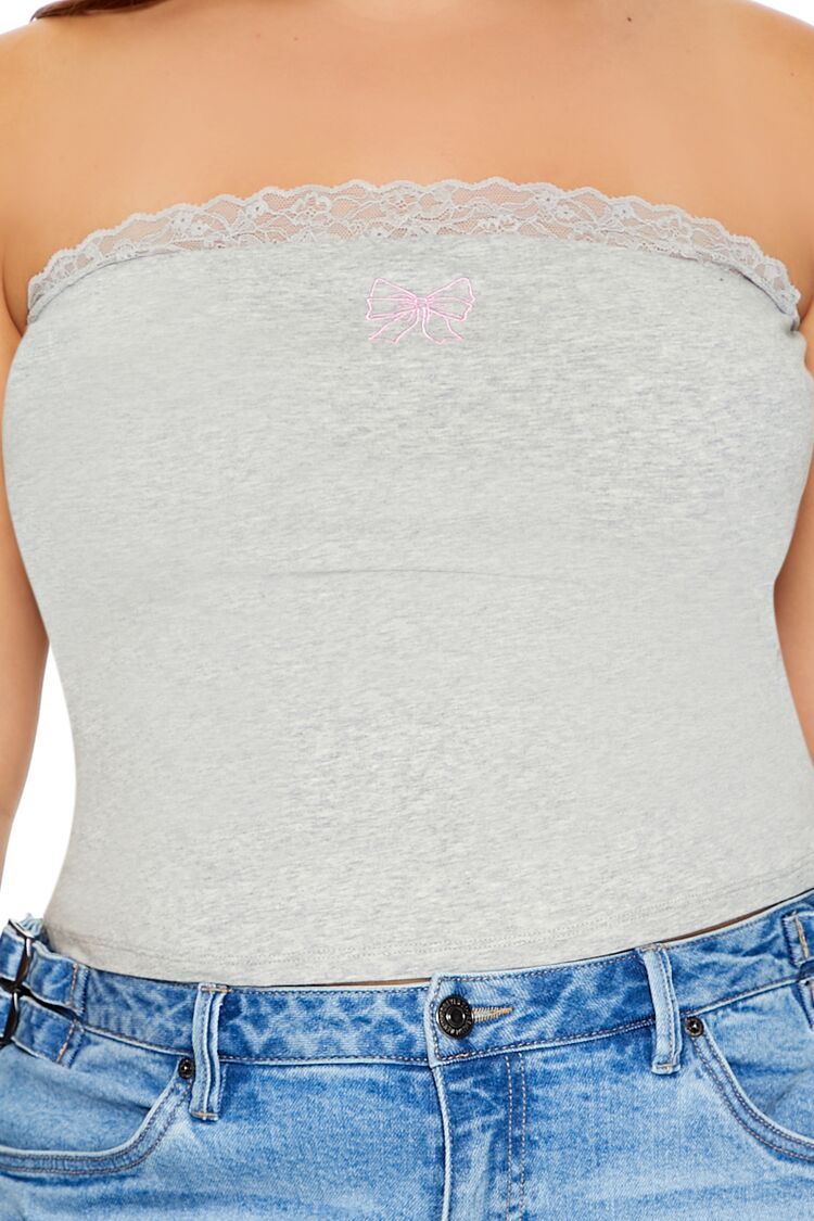 Plus Size Embroidered Bow Tube Top - Image 3