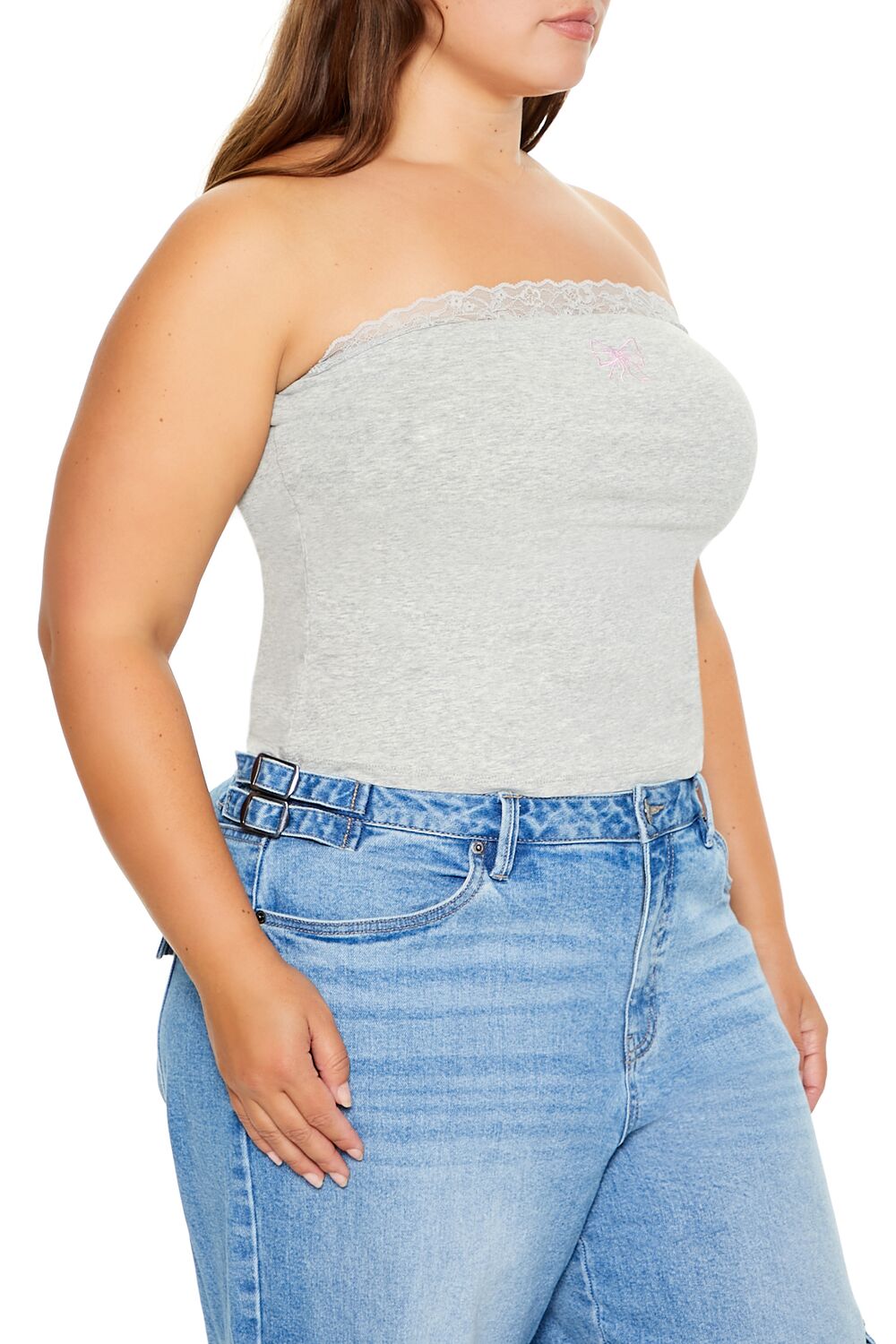 Plus Size Embroidered Bow Tube Top - Image 4