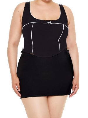 Plus Size Two-Tone Bow Crop Top