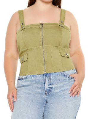 Plus Size Zip-Up Crop Top