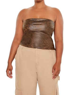 Plus Size Faux Leather Tube Top