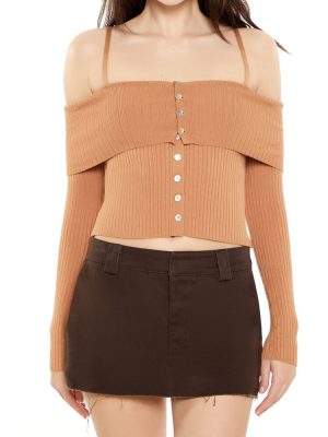 Open-Shoulder Sweater-Knit Crop Top