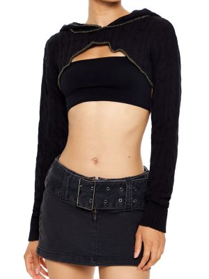 Hooded Cable Knit Shrug Sweater