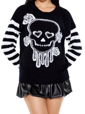 Floral Skull Graphic Sweater