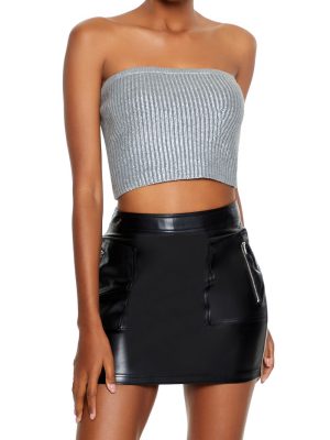 Metallic Sweater-Knit Tube Top