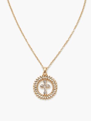 Faux Gem Cross Pendant Necklace
