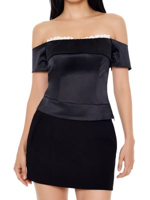 Satin Off-the-Shoulder Crop Top