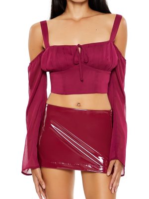 Chiffon Open-Shoulder Crop Top