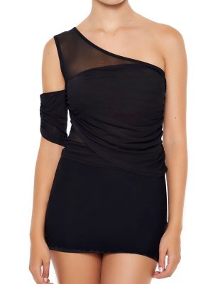 Mesh One-Shoulder Crop Top