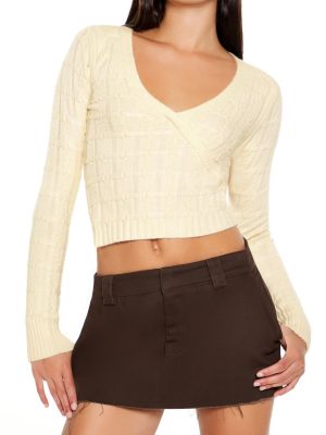 Surplice Textured Cropped Sweater