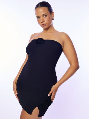 Plus Size Rosette Tube Mini Sweater Dress