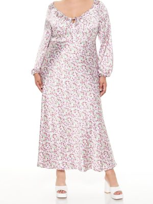 Plus Size Satin Floral Maxi Dress