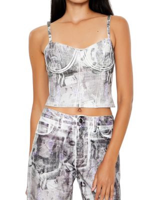 Abstract Print Denim Cropped Cami