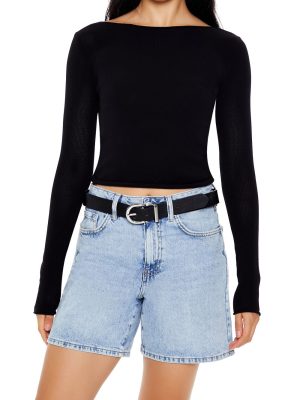 Cropped Boat-Neck Sweater