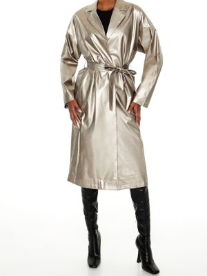 Metallic Tie-Waist Trench Coat