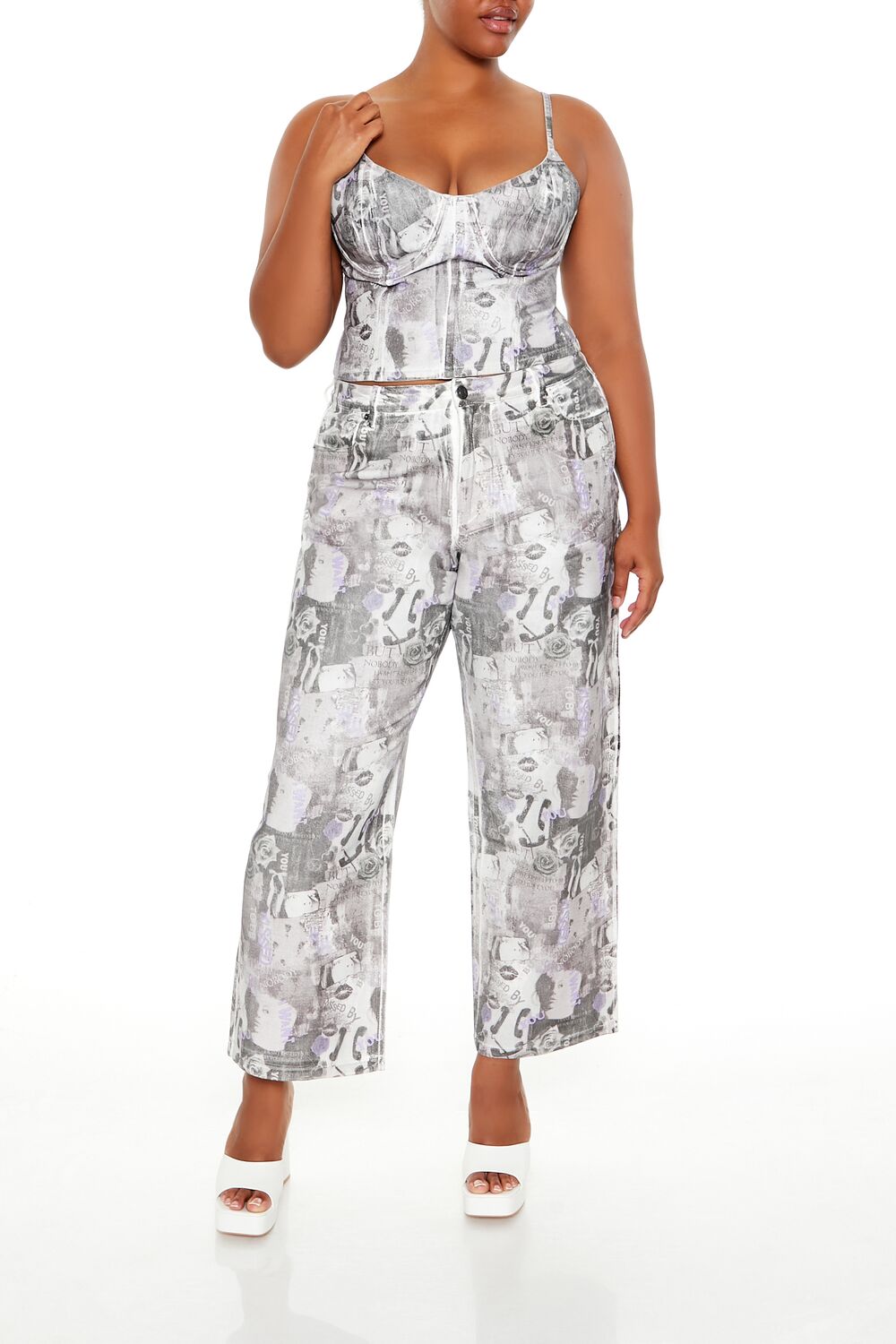 Plus Size Abstract Print Bustier Cami - Image 2