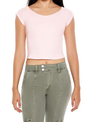 Thermal Cap-Sleeve Cropped Tee