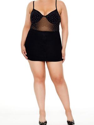 Plus Size Rhinestone Mesh Bodysuit